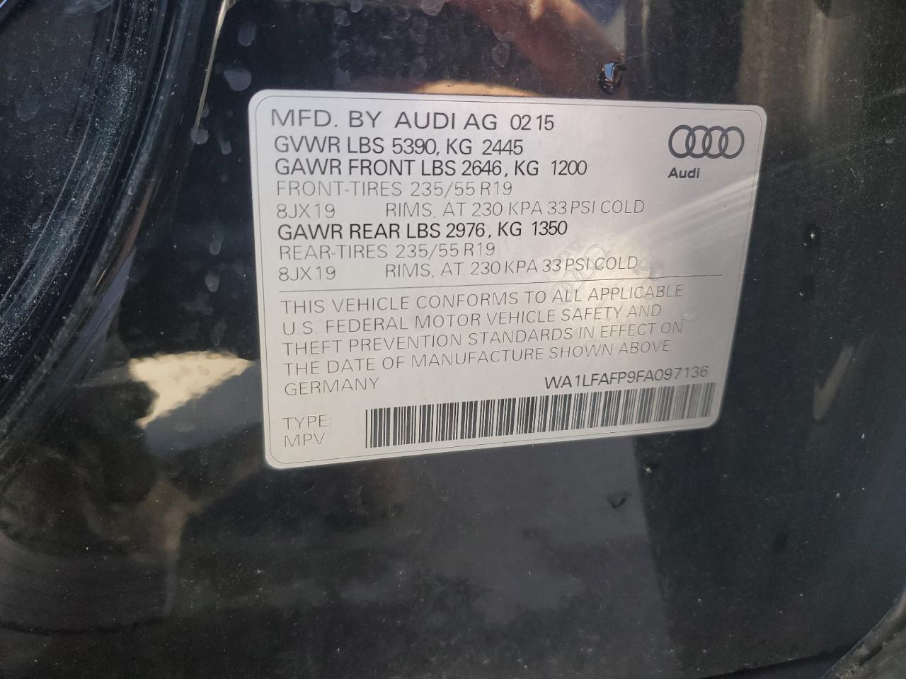 2015 Audi Q5 Premium Plus VIN: WA1LFAFP9FA097136 Lot: 89661745