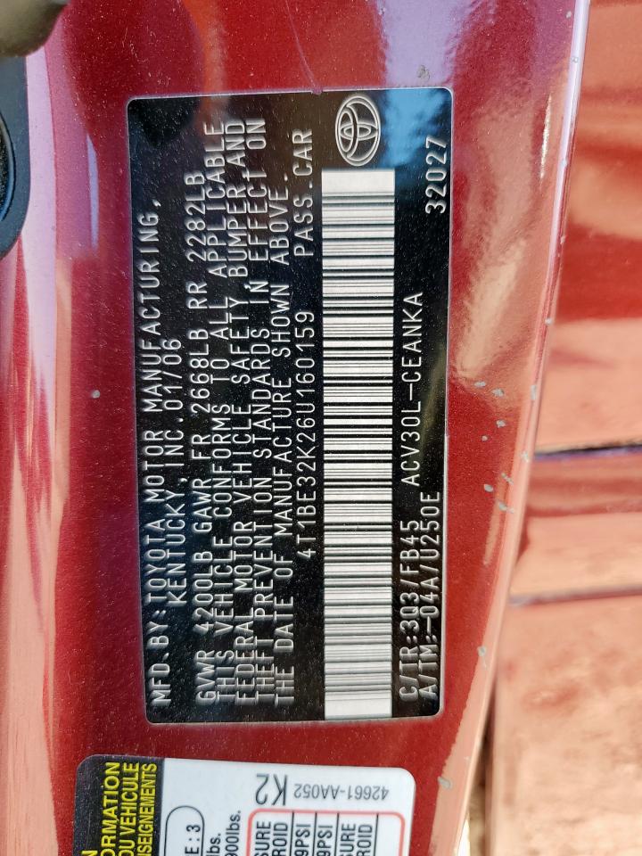 2006 Toyota Camry Le VIN: 4T1BE32K26U160159 Lot: 82222945