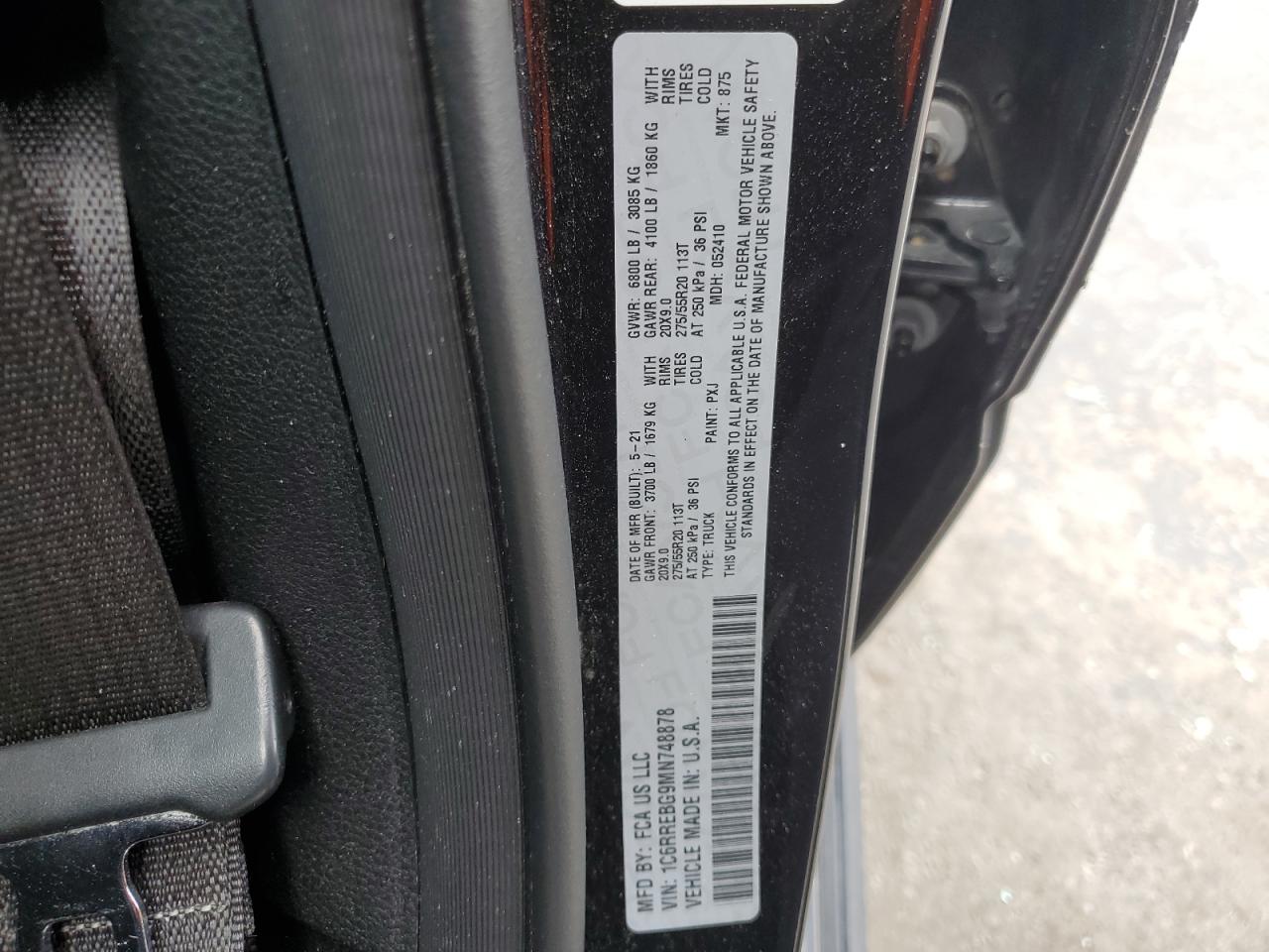 2021 Ram 1500 Big Horn/Lone Star VIN: 1C6RREBG9MN748878 Lot: 89486545