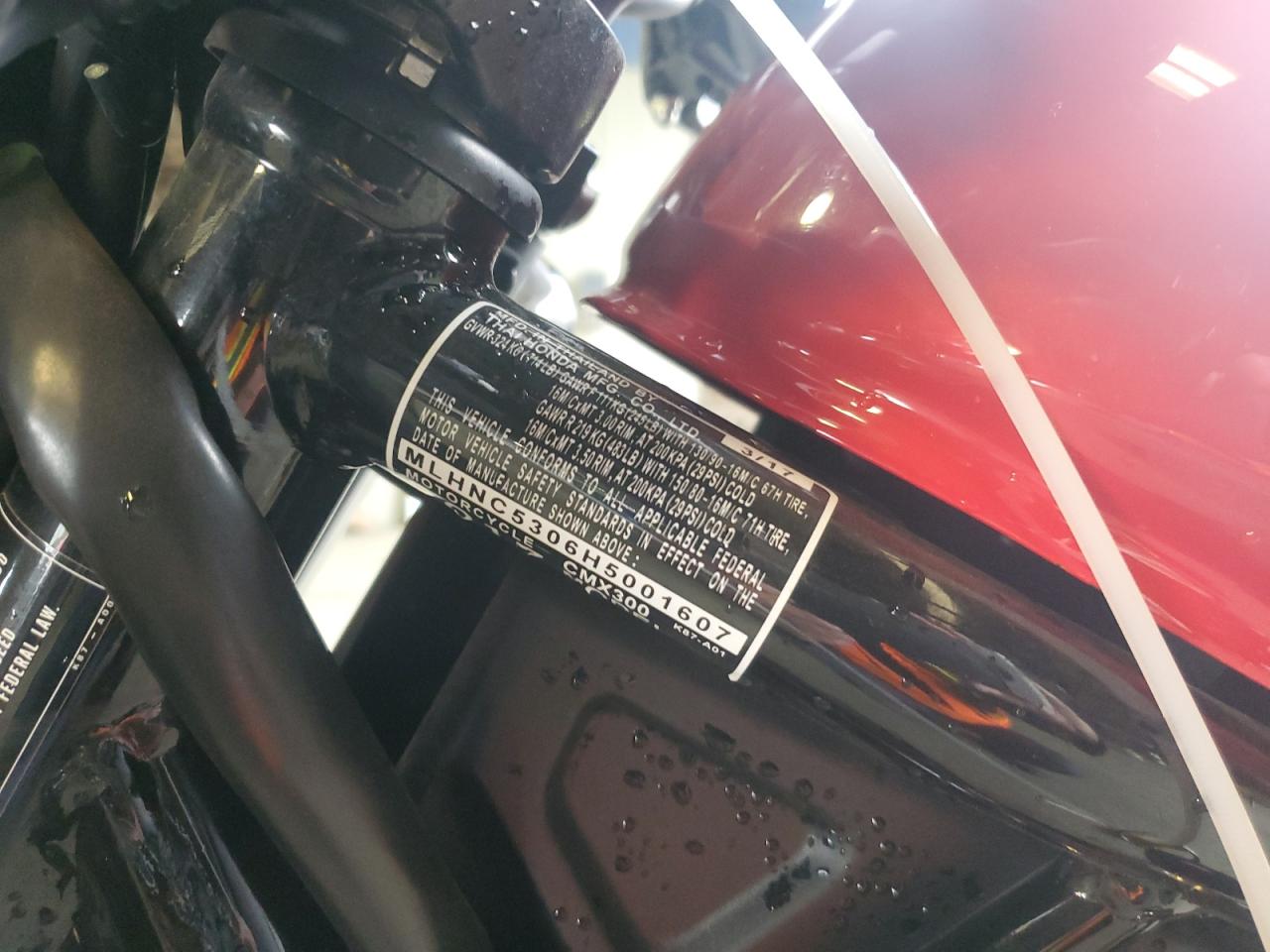 2017 Honda Cmx300 VIN: MLHNC5306H5001607 Lot: 86251425