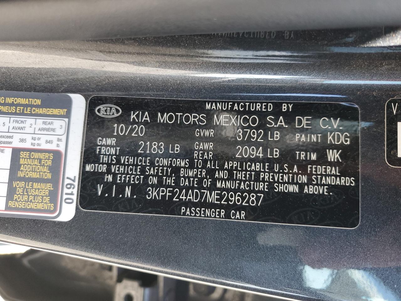 2021 Kia Forte Fe VIN: 3KPF24AD7ME296287 Lot: 81990245