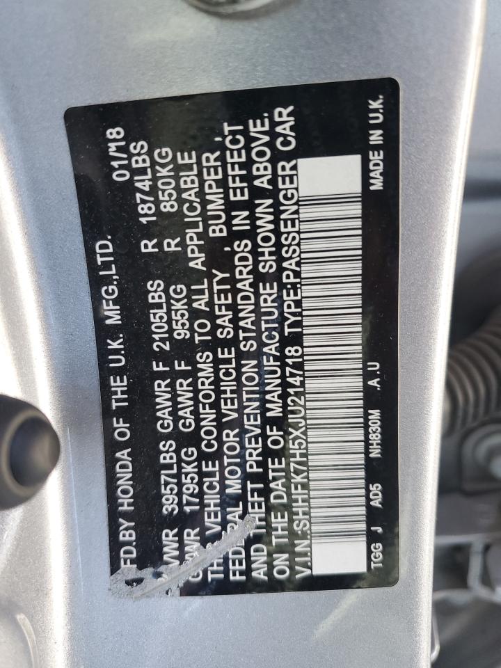 2018 Honda Civic Ex VIN: SHHFK7H5XJU214718 Lot: 85936245