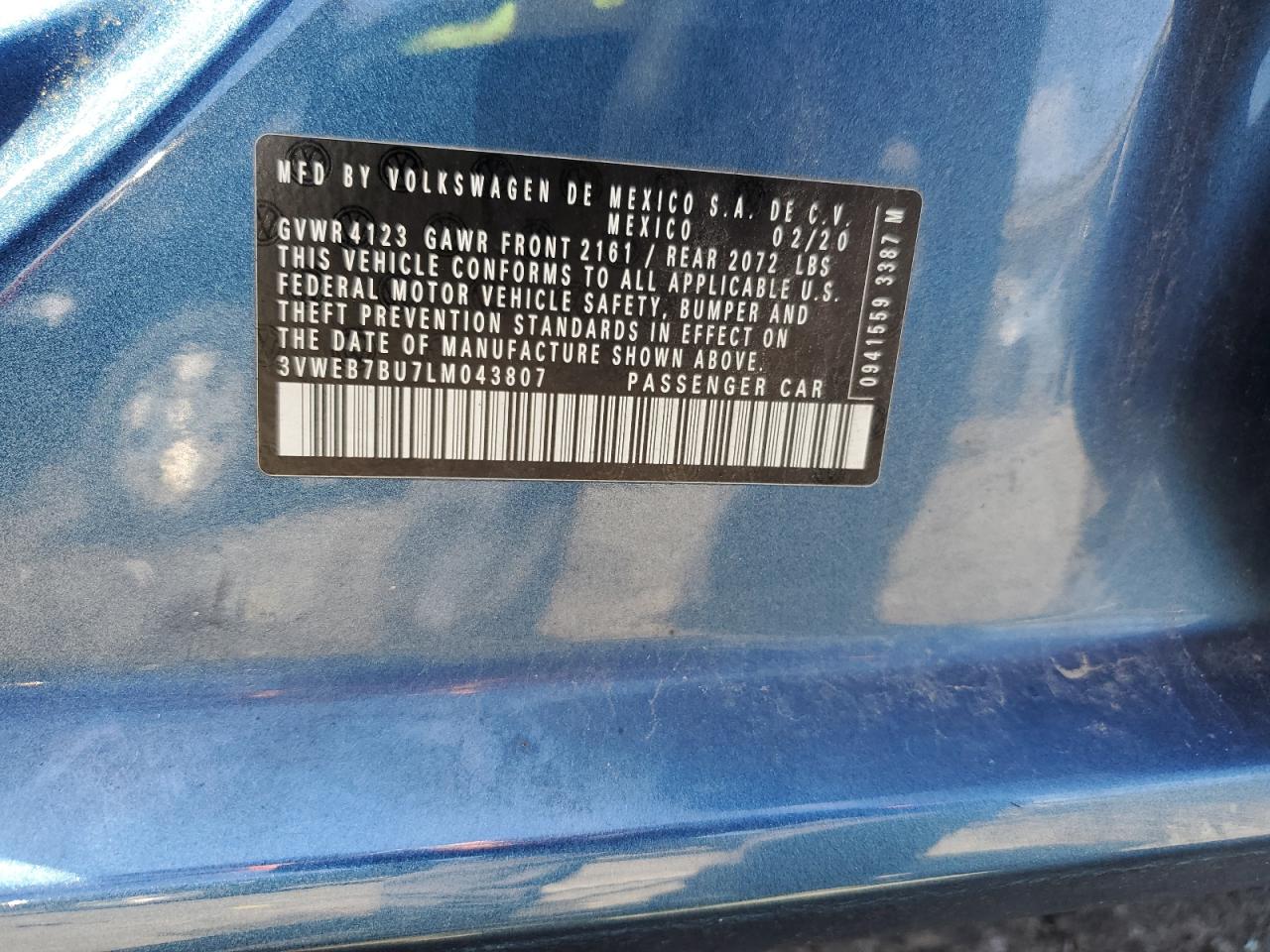 2020 Volkswagen Jetta Sel VIN: 3VWEB7BU7LM043807 Lot: 84476495