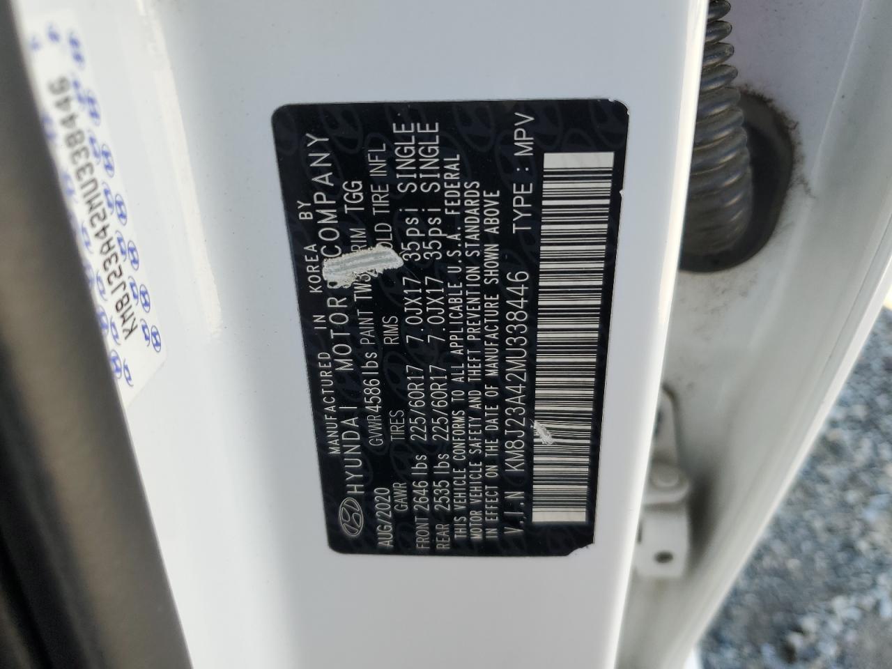 2021 Hyundai Tucson Se VIN: KM8J23A42MU338446 Lot: 85564885