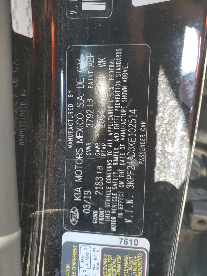 2019 Kia Forte Fe VIN: 3KPF24AD3KE102514 Lot: 90950805