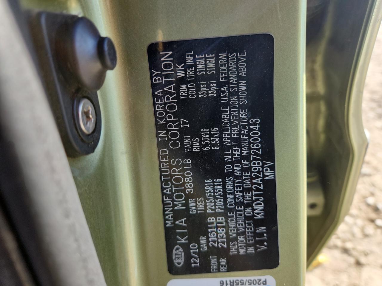 2011 Kia Soul + VIN: KNDJT2A29B7260043 Lot: 87200195