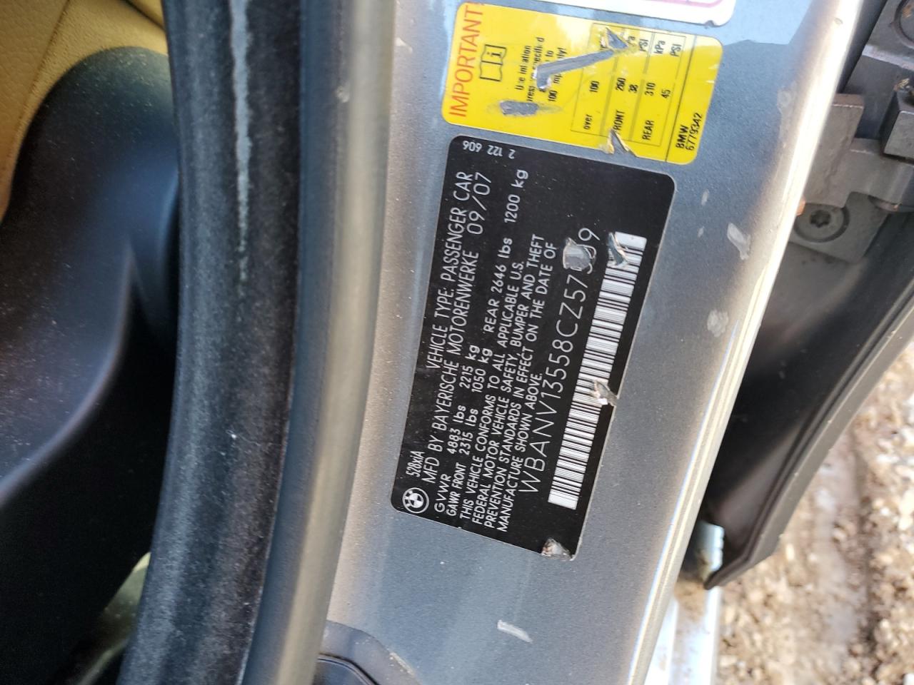 2008 BMW 528 Xi VIN: WBANV13558CZ57509 Lot: 84460885