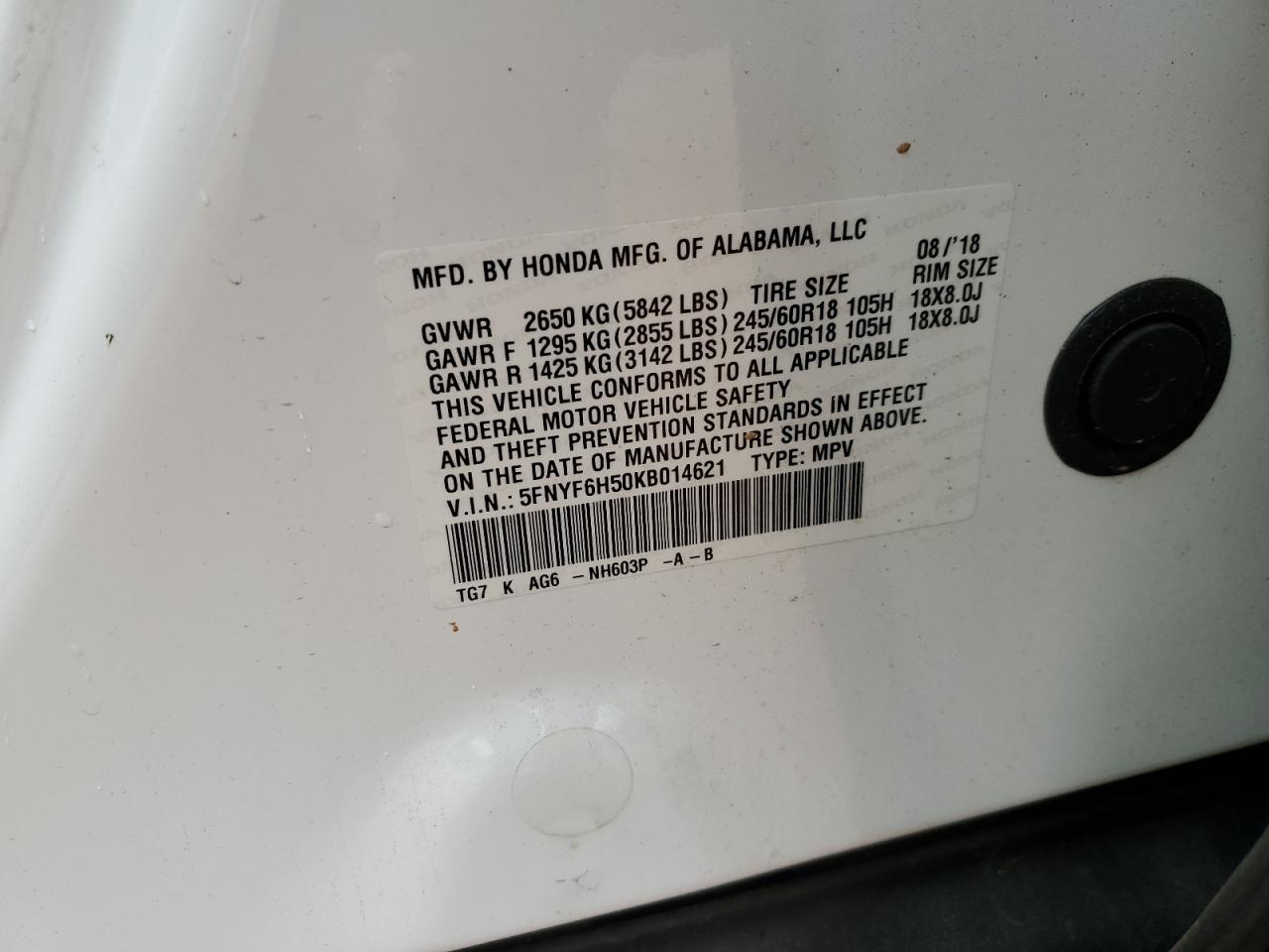 2019 Honda Pilot Exl VIN: 5FNYF6H50KB014621 Lot: 90502915