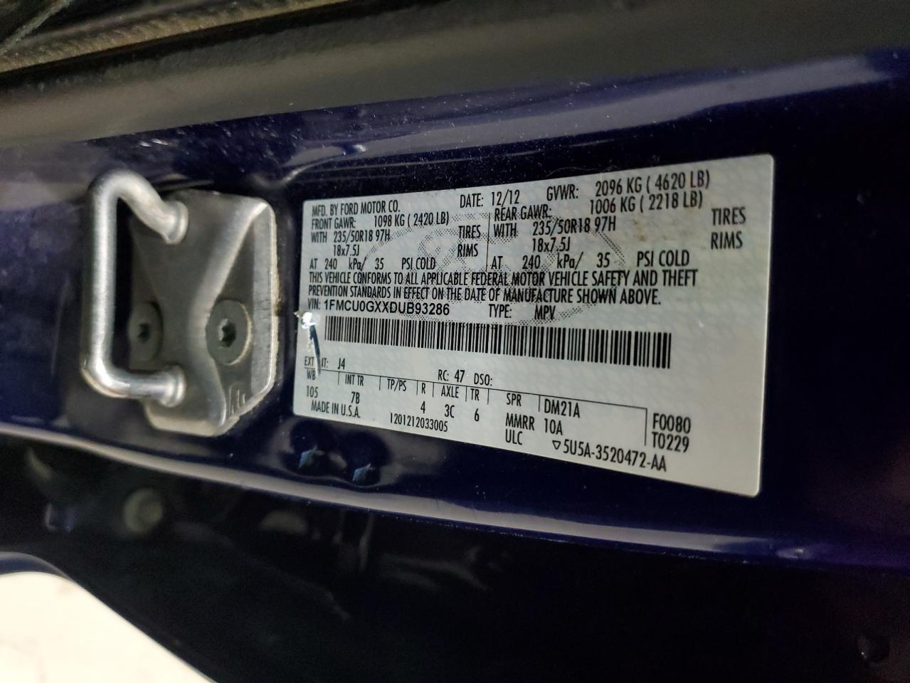 2013 Ford Escape Se VIN: 1FMCU0GXXDUB93286 Lot: 86172635