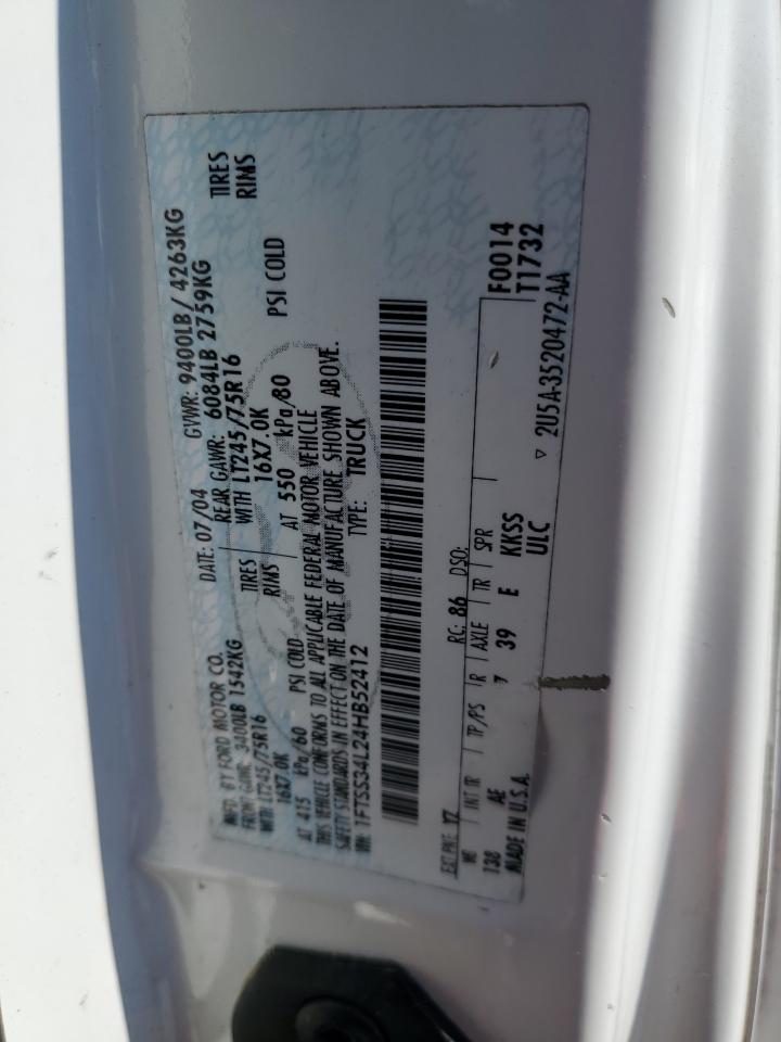 2004 Ford Econoline E350 Super Duty Van VIN: 1FTSS34L24HB52412 Lot: 86701335