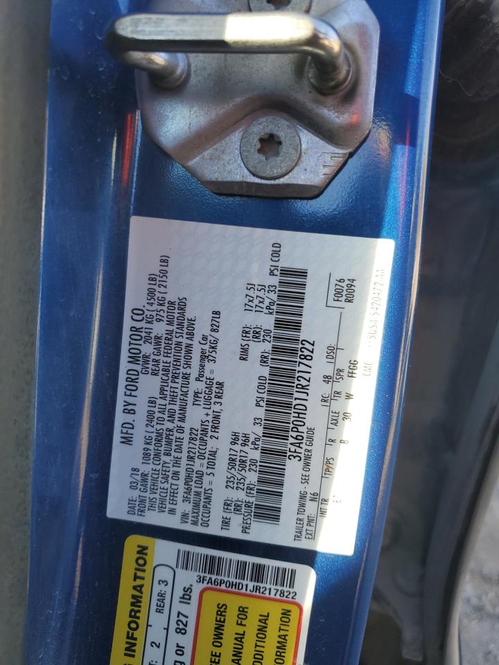 2018 Ford Fusion Se VIN: 3FA6P0HD1JR217822 Lot: 87482415