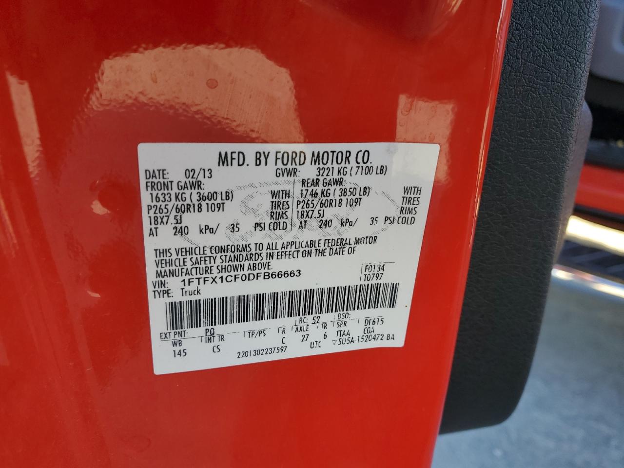 2013 Ford F150 Super Cab VIN: 1FTFX1CF0DFB66663 Lot: 87272715