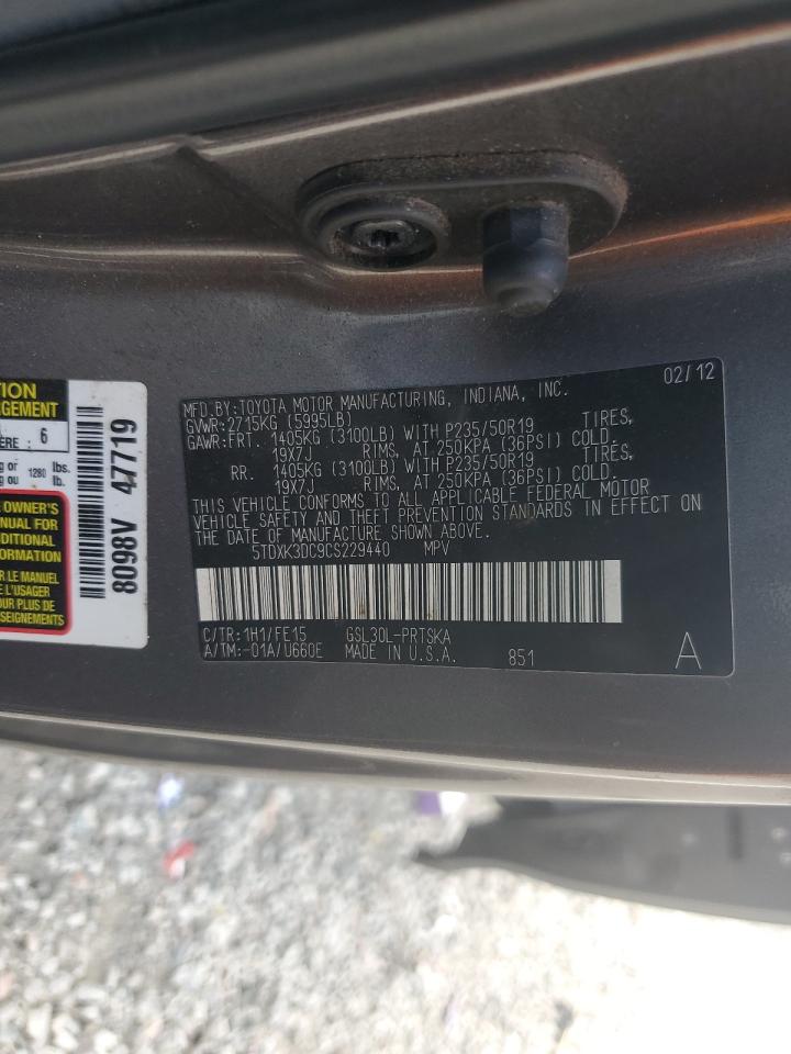 2012 Toyota Sienna Sport VIN: 5TDXK3DC9CS229440 Lot: 85340925