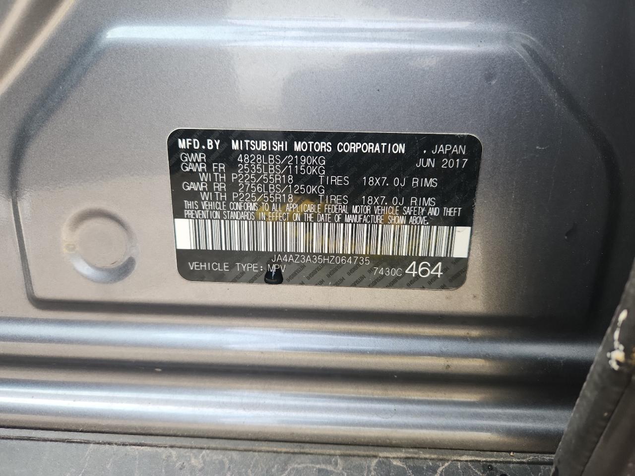 2017 Mitsubishi Outlander Se VIN: JA4AZ3A35HZ064735 Lot: 86097635