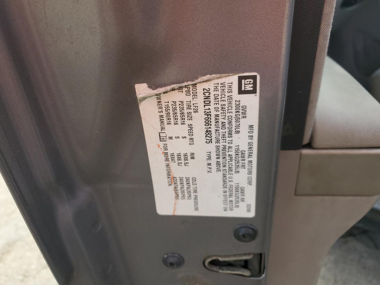 2006 Chevrolet Equinox Ls VIN: 2CNDL13F666148275 Lot: 84600265