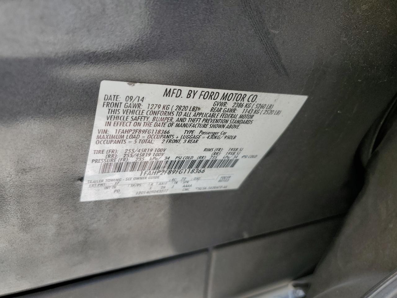 2015 Ford Taurus Limited VIN: 1FAHP2F89FG118366 Lot: 82304315