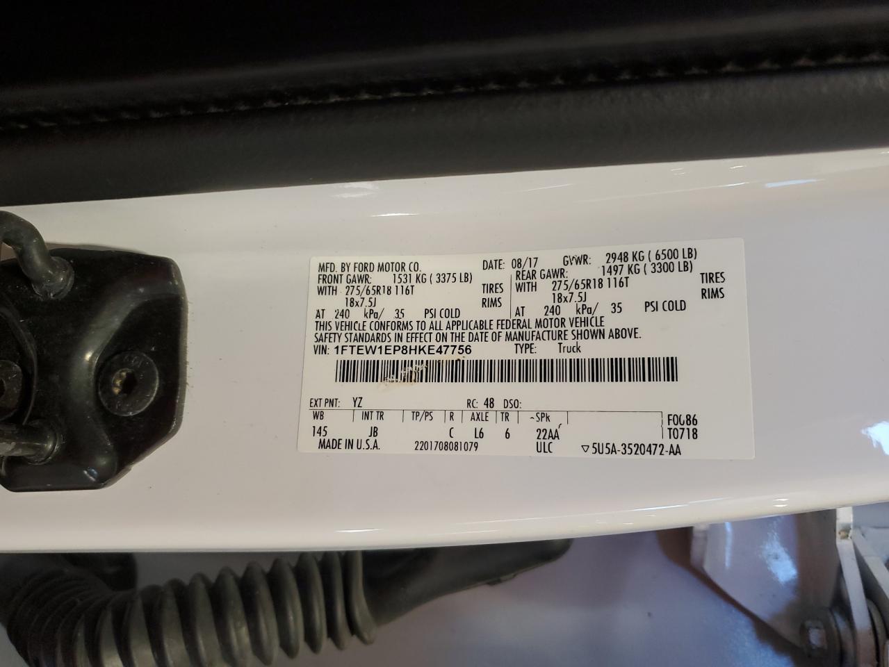 2017 Ford F150 Supercrew VIN: 1FTEW1EP8HKE47756 Lot: 86086055