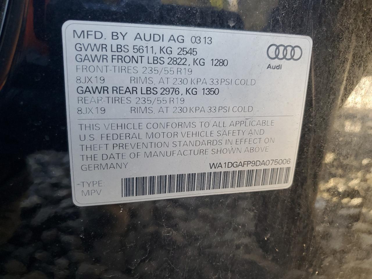 2013 Audi Q5 Premium Plus VIN: WA1DGAFP9DA075006 Lot: 84809465