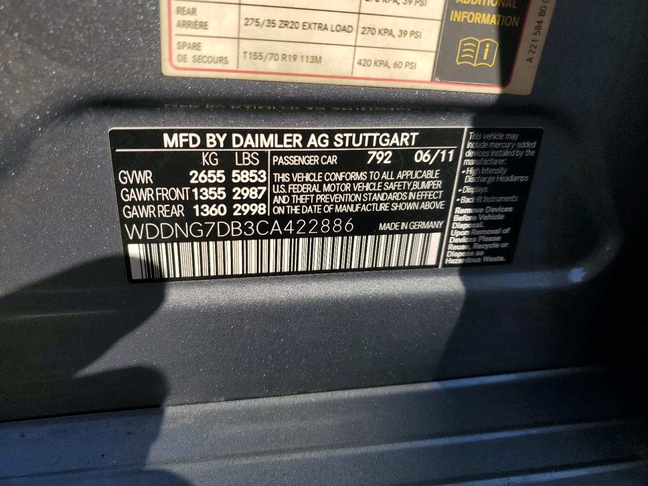 2012 Mercedes-Benz S 550 VIN: WDDNG7DB3CA422886 Lot: 84953925