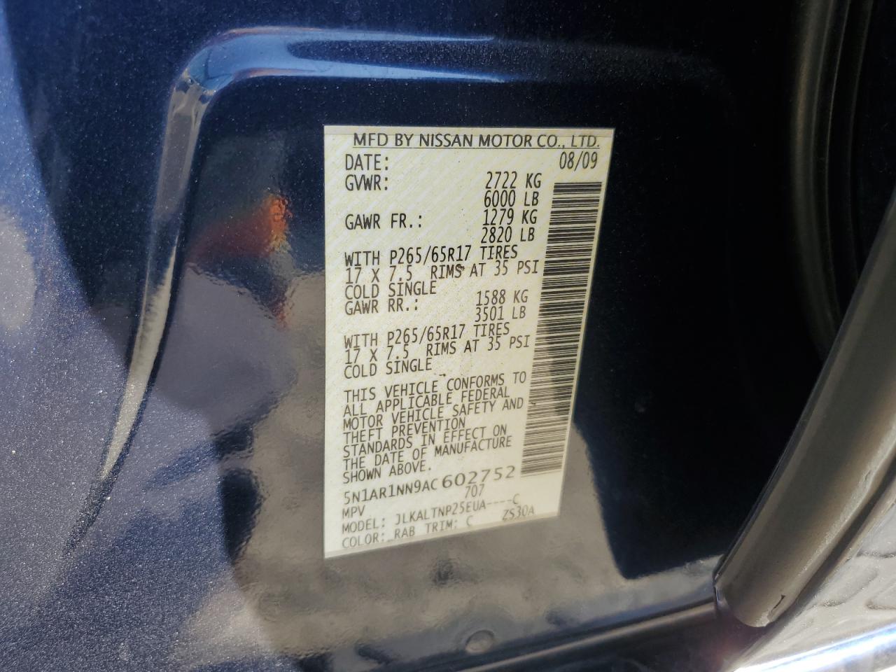 2010 Nissan Pathfinder S VIN: 5N1AR1NN9AC602752 Lot: 82349095