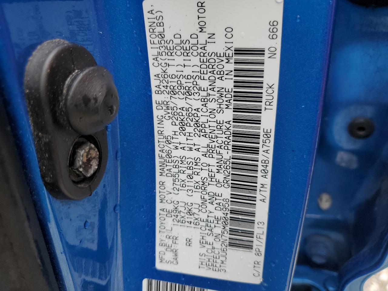 2005 Toyota Tacoma Double Cab Prerunner VIN: 3TMJU62N75M004958 Lot: 85645295