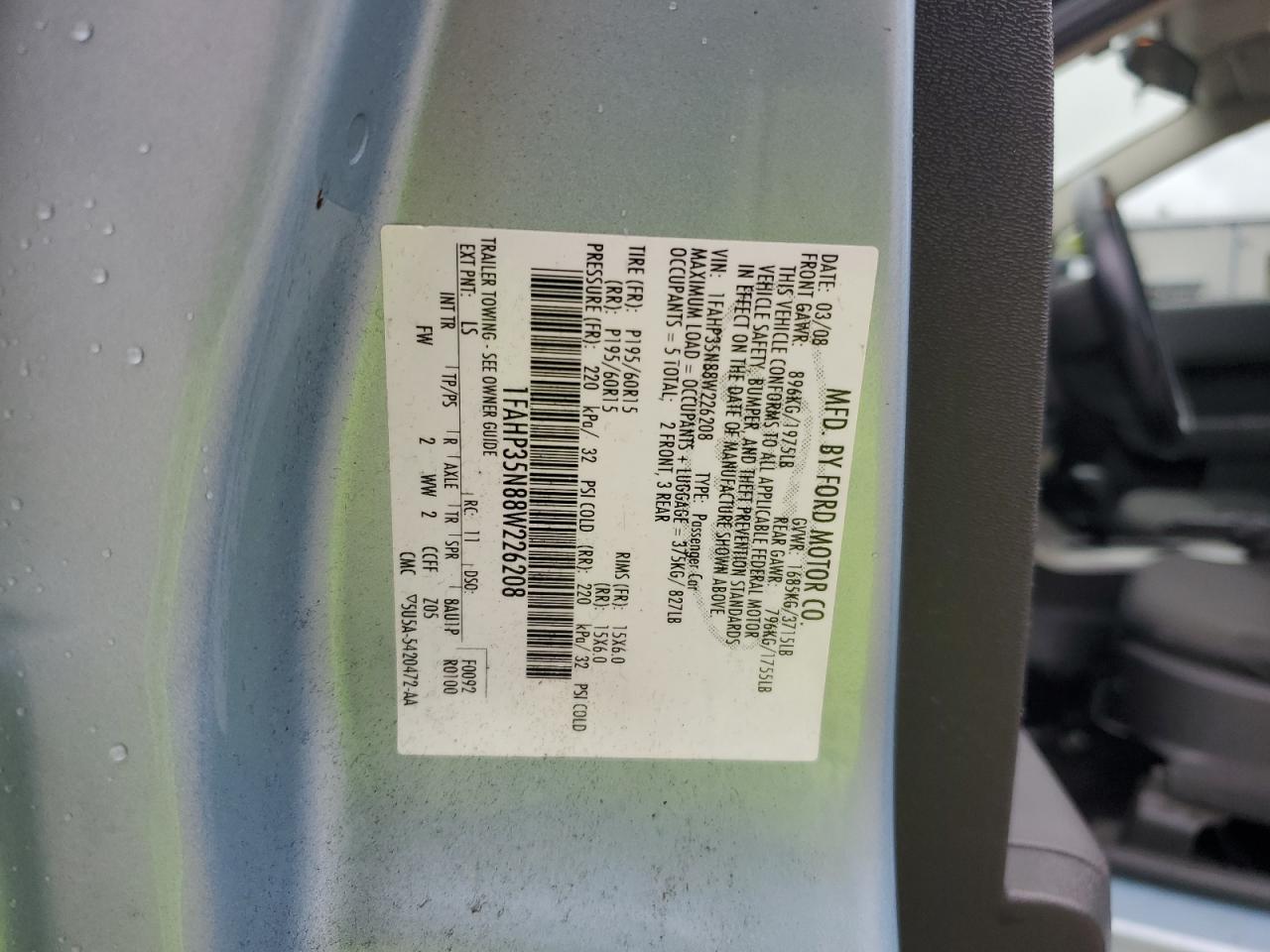 2008 Ford Focus Se VIN: 1FAHP35N88W226208 Lot: 85569335