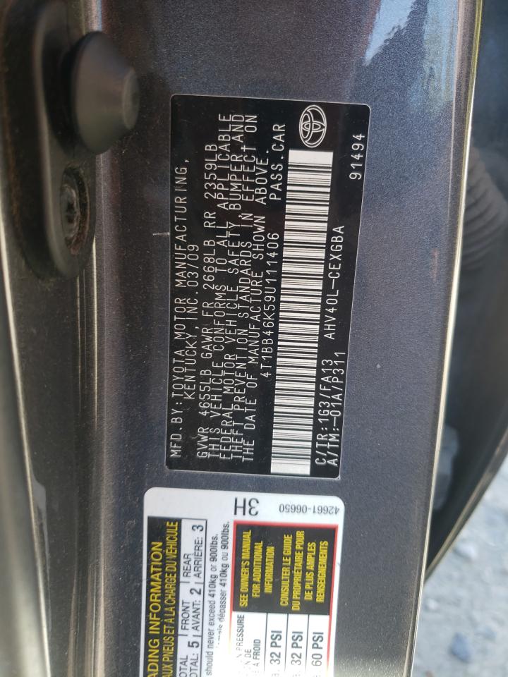 2009 Toyota Camry Hybrid VIN: 4T1BB46K59U111406 Lot: 86136975