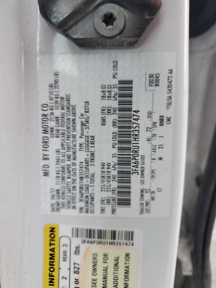 2017 Ford Fusion Titanium Hev VIN: 3FA6P0RU1HR357474 Lot: 89657305