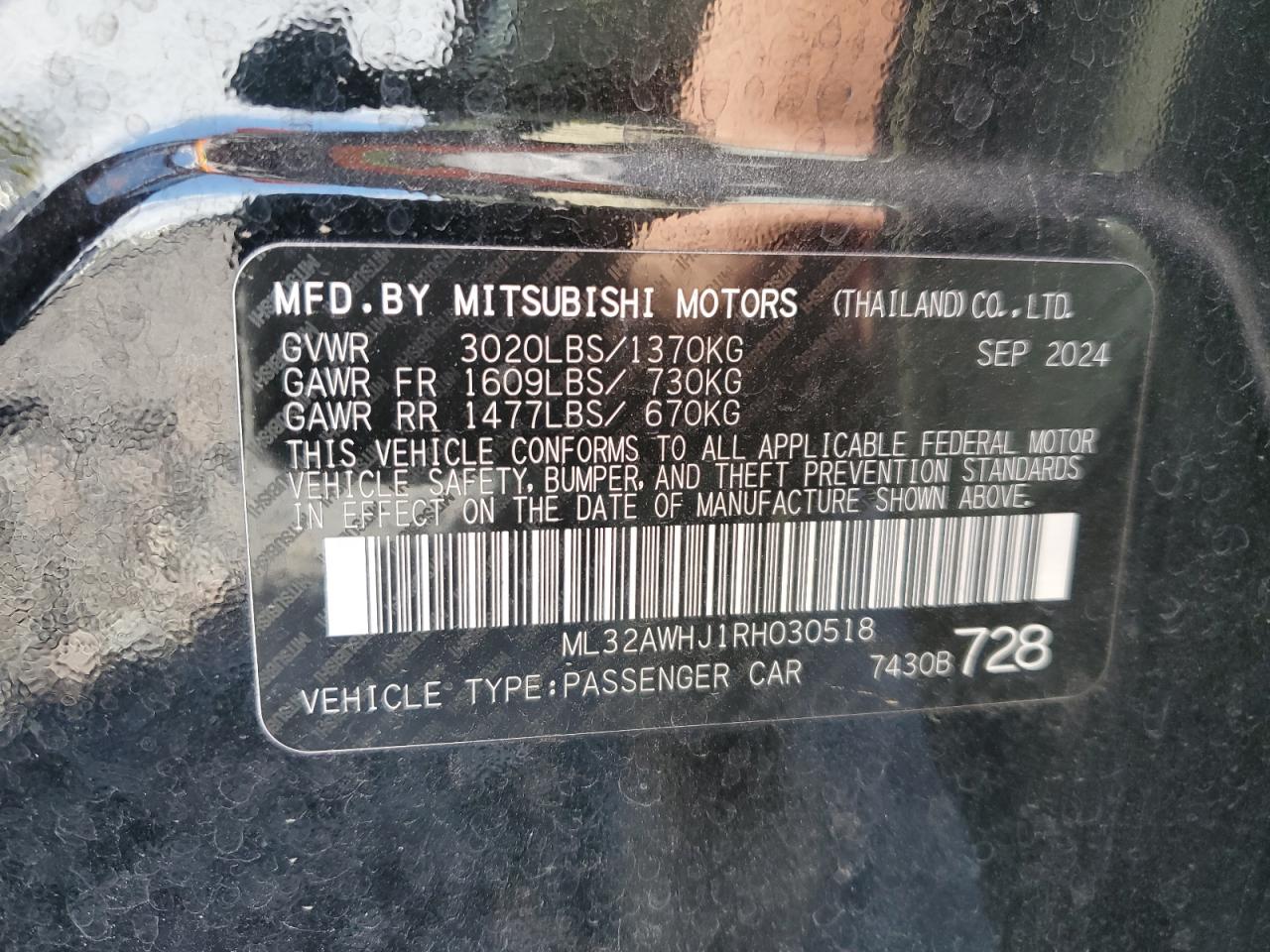 2024 Mitsubishi Mirage Se VIN: ML32AWHJ1RH030518 Lot: 82766635