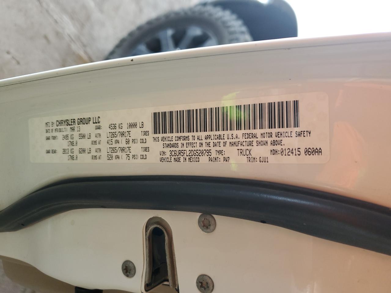 2013 Ram 2500 Laramie VIN: 3C6UR5FL2DG520795 Lot: 81675955