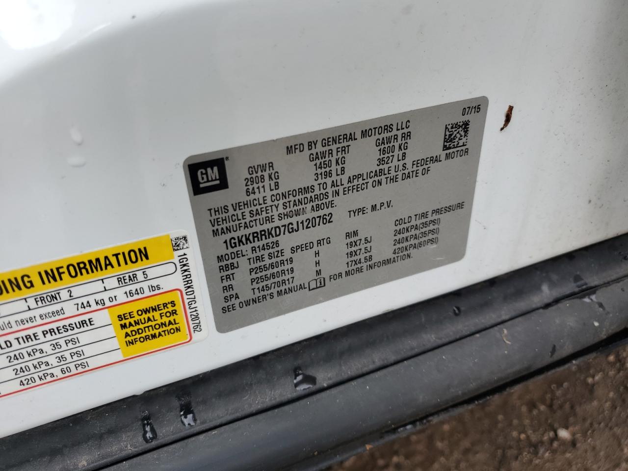 2015 GMC Acadia Slt-1 VIN: 1GKKRRKD7GJ120762 Lot: 82299105