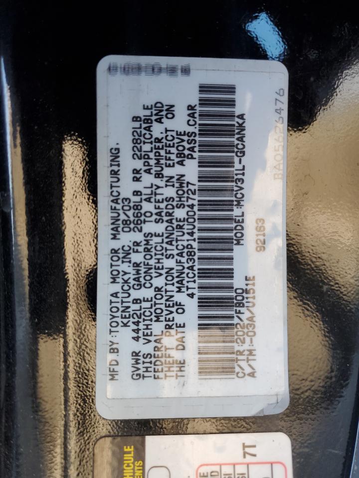 2004 Toyota Camry Solara Se VIN: 4T1CA38P14U004727 Lot: 84831795