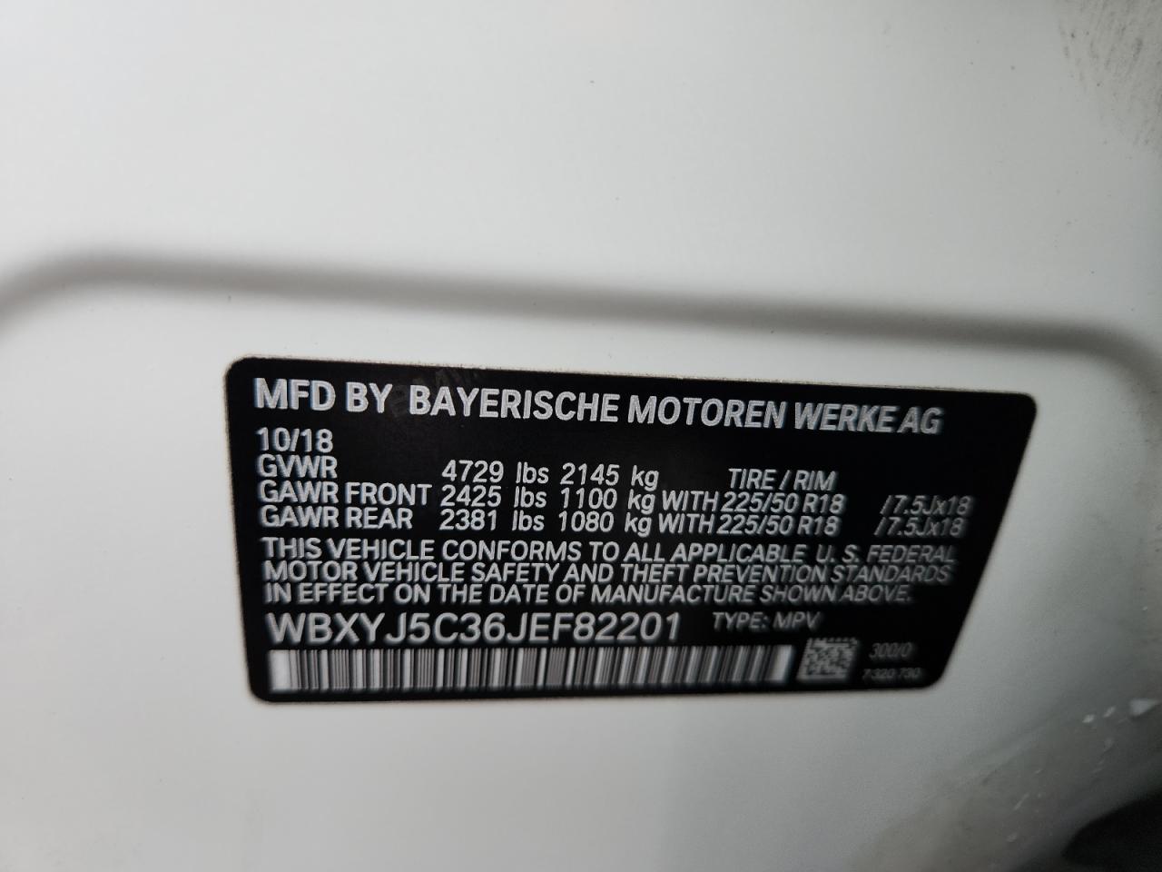 2018 BMW X2 xDrive28I VIN: WBXYJ5C36JEF82201 Lot: 85523175