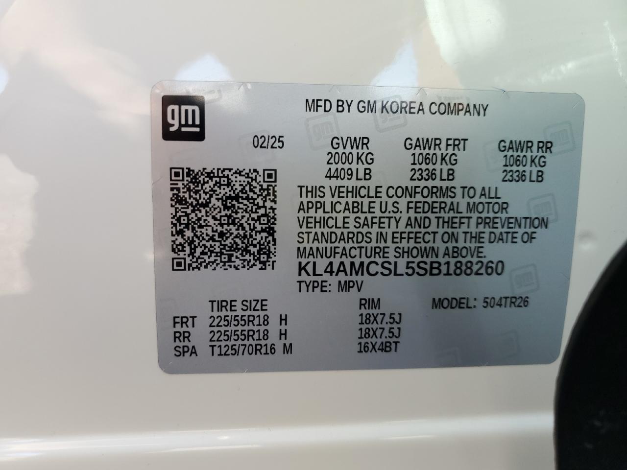2025 Buick Encore Gx Preferred VIN: KL4AMCSL5SB188260 Lot: 86535235