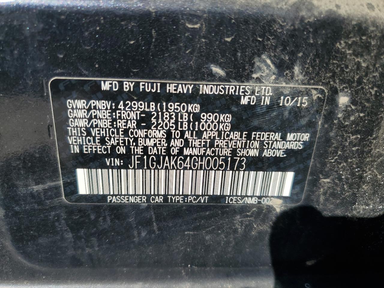 2016 Subaru Impreza Limited VIN: JF1GJAK64GH005173 Lot: 84222665