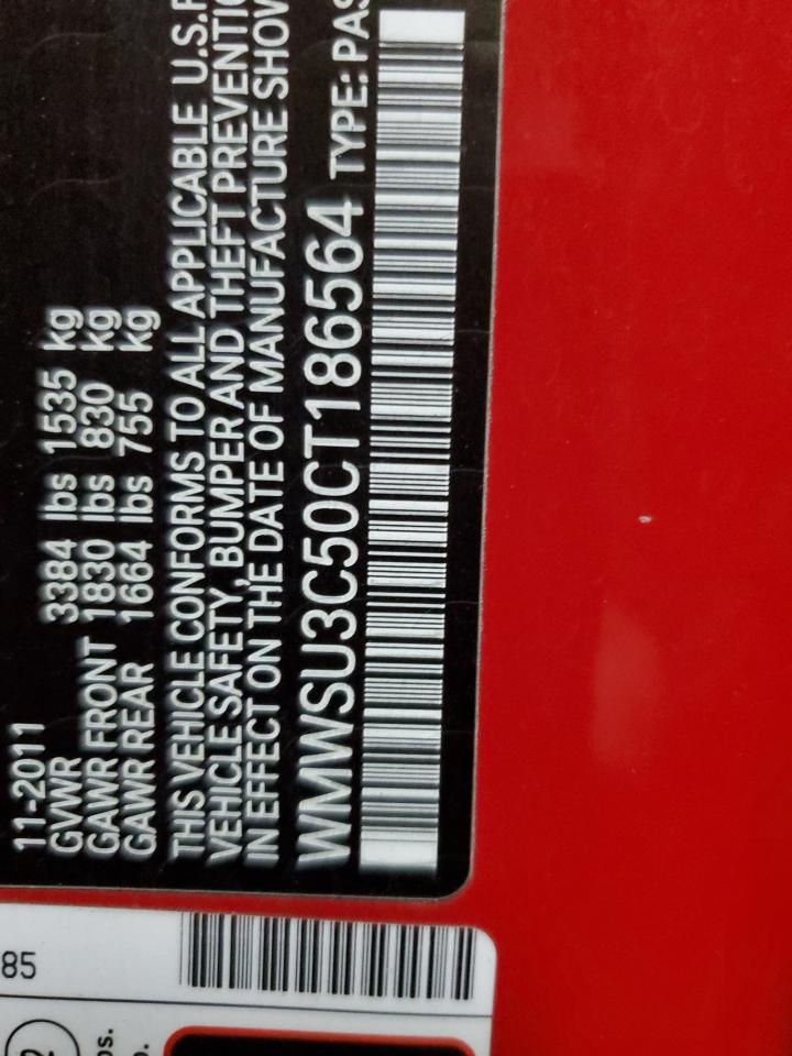 2012 Mini Cooper VIN: WMWSU3C50CT186564 Lot: 85243135