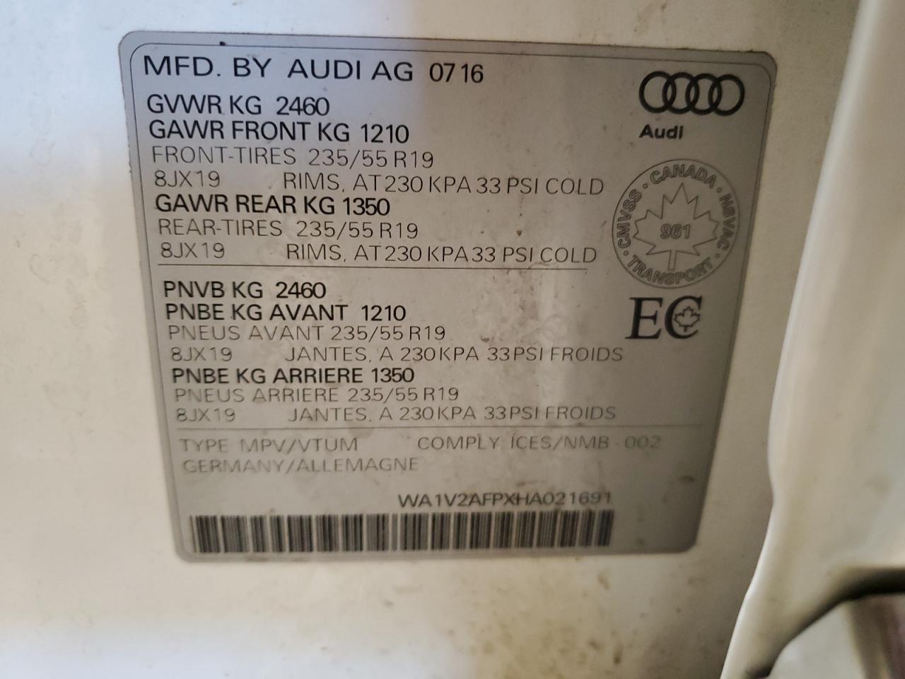 2017 Audi Q5 Technik VIN: WA1V2AFPXHA021691 Lot: 86790025