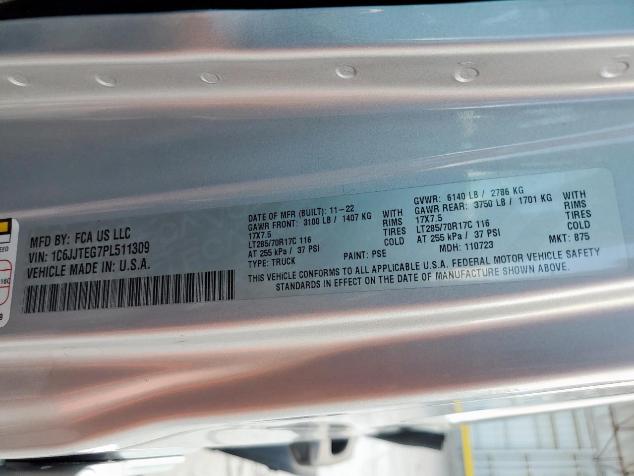 2023 Jeep Gladiator Mojave VIN: 1C6JJTEG7PL511309 Lot: 85647035