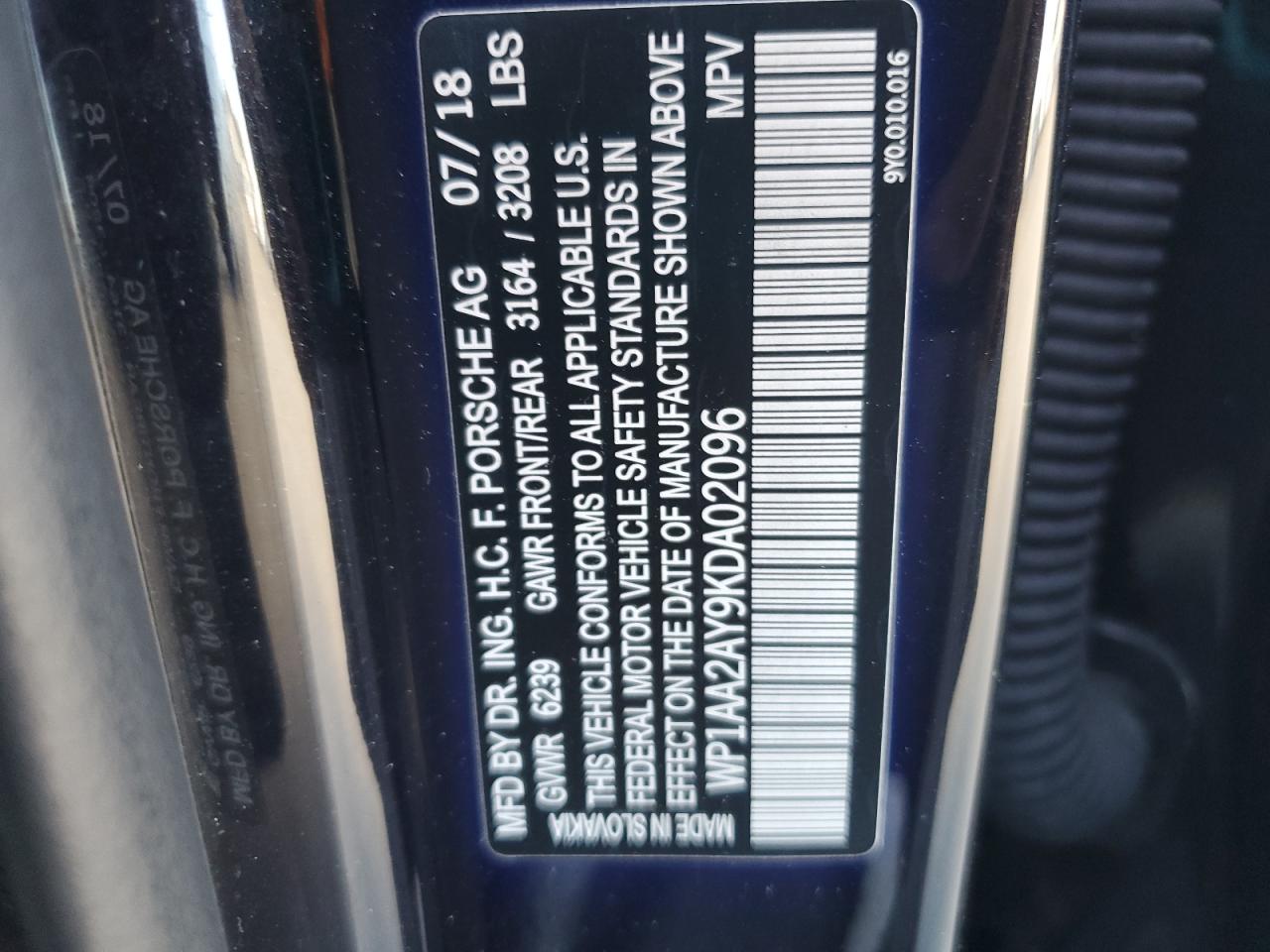 2019 Porsche Cayenne VIN: WP1AA2AY9KDA02096 Lot: 87021185