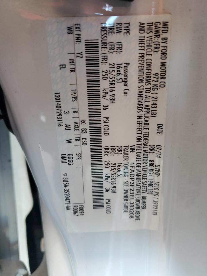 2014 Ford Focus Se VIN: 1FADP3F23EL383208 Lot: 89931995