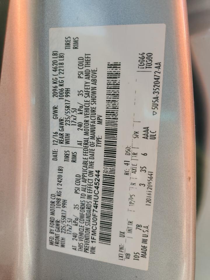 2017 Ford Escape S VIN: 1FMCU0F74HUC45244 Lot: 90014245