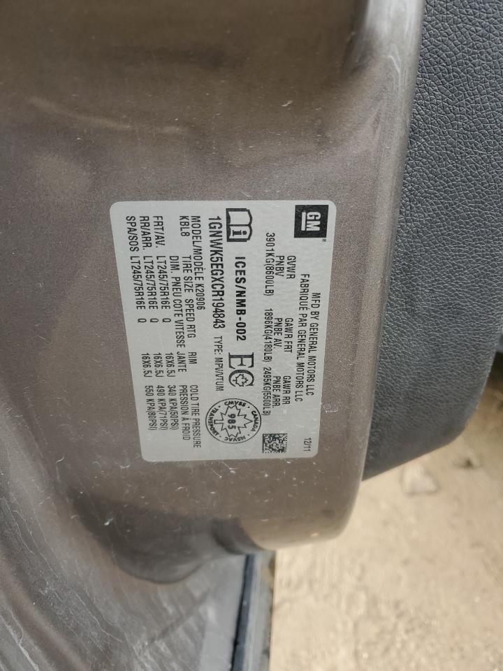 2012 Chevrolet Suburban K2500 VIN: 1GNWK5EGXCR194843 Lot: 82702605