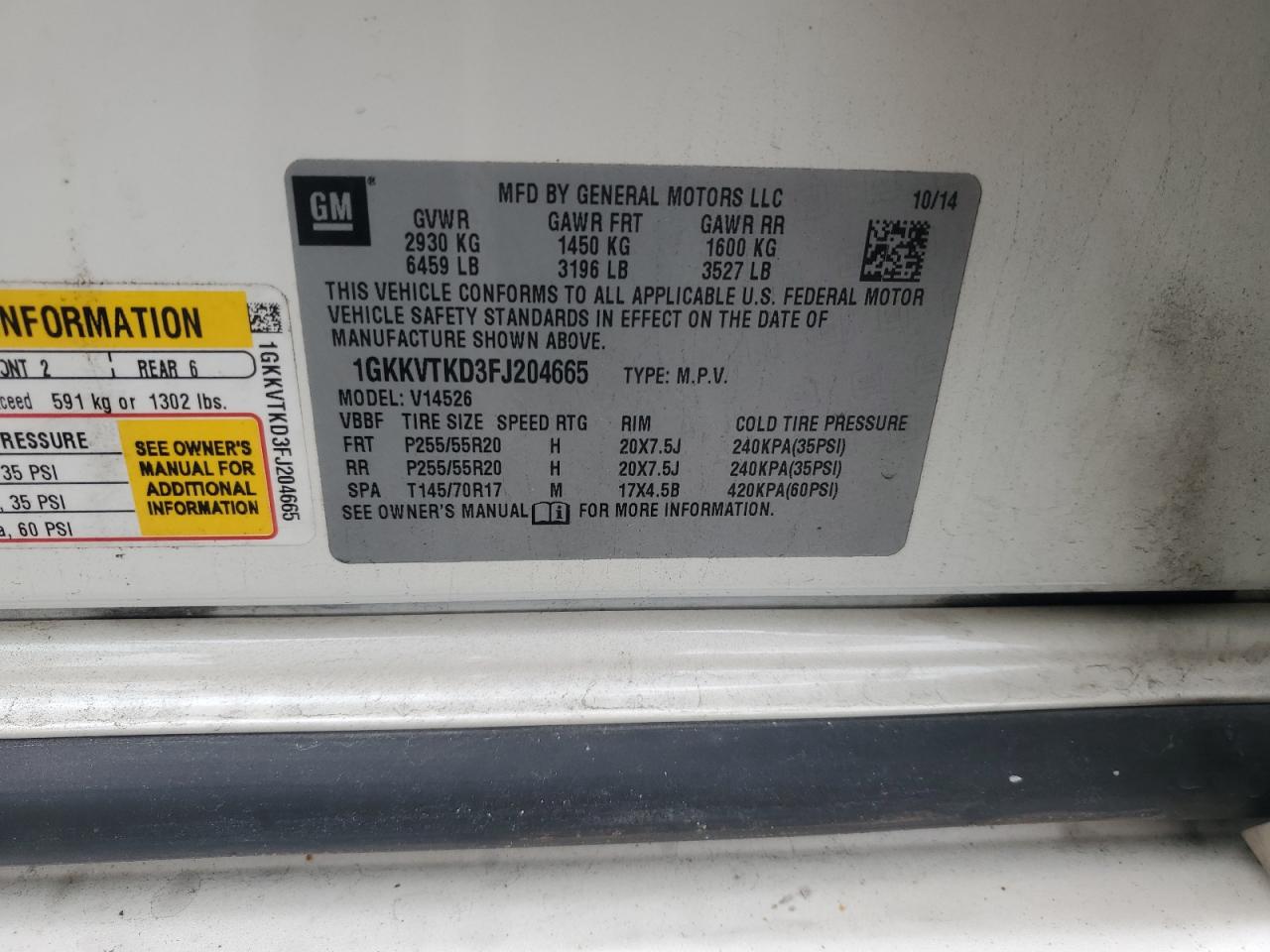 2015 GMC Acadia Denali VIN: 1GKKVTKD3FJ204665 Lot: 82682315