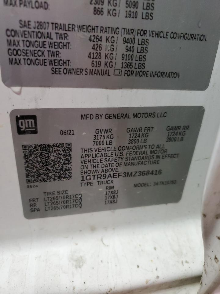 2021 GMC Sierra K1500 VIN: 1GTR9AEF3MZ368416 Lot: 82220925