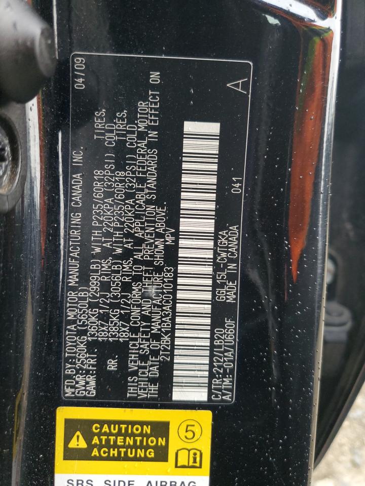 2010 Lexus Rx 350 VIN: 2T2BK1BA3AC010183 Lot: 86183015