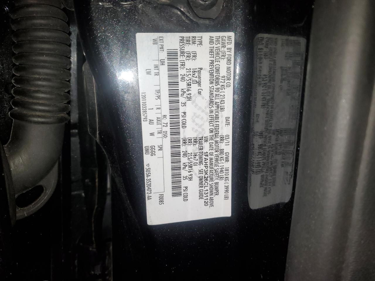 2012 Ford Focus Se VIN: 1FAHP3K26CL131120 Lot: 86180315