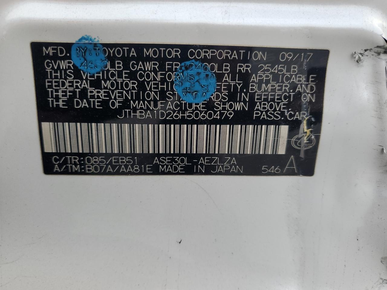 2017 Lexus Is 200T VIN: JTHBA1D26H5060479 Lot: 86083075