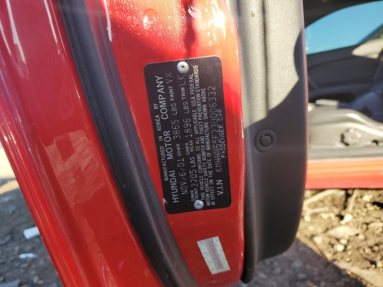 2003 Hyundai Tiburon Gt VIN: KMHHN65F23U006332 Lot: 86110265