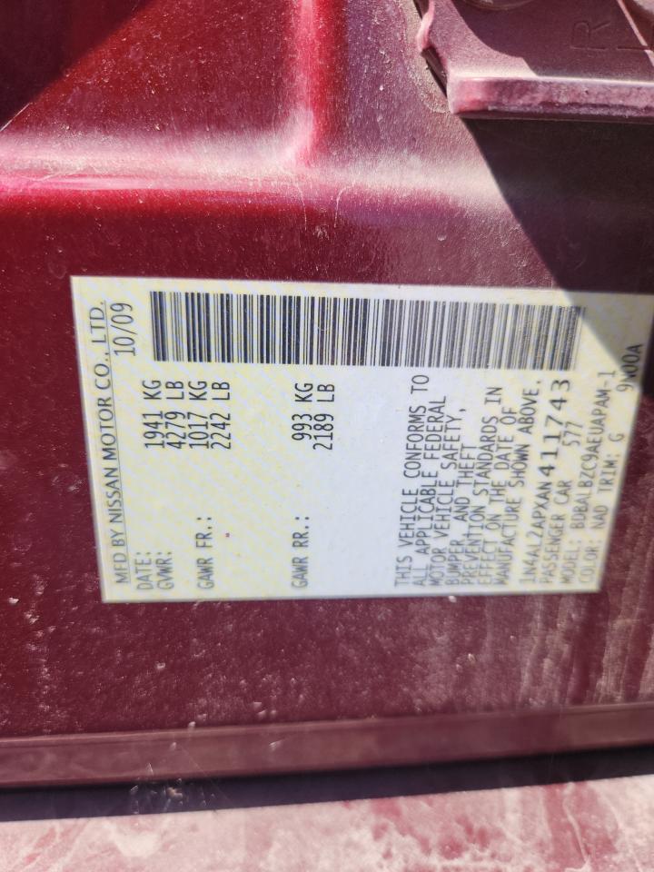 2010 Nissan Altima Base VIN: 1N4AL2APXAN411743 Lot: 86294915