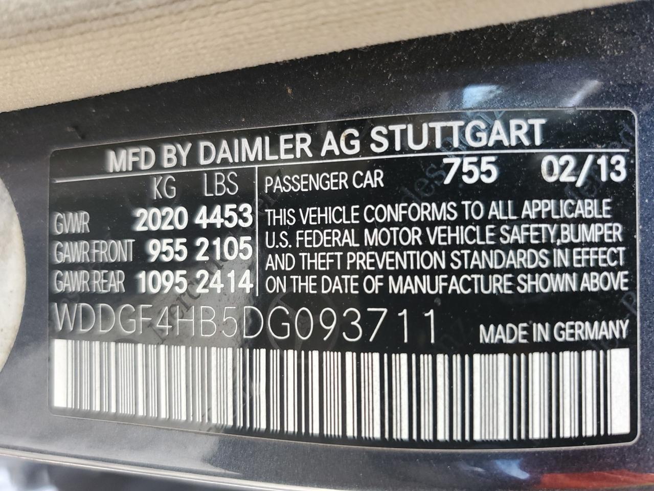 2013 Mercedes-Benz C 250 VIN: WDDGF4HB5DG093711 Lot: 84796995